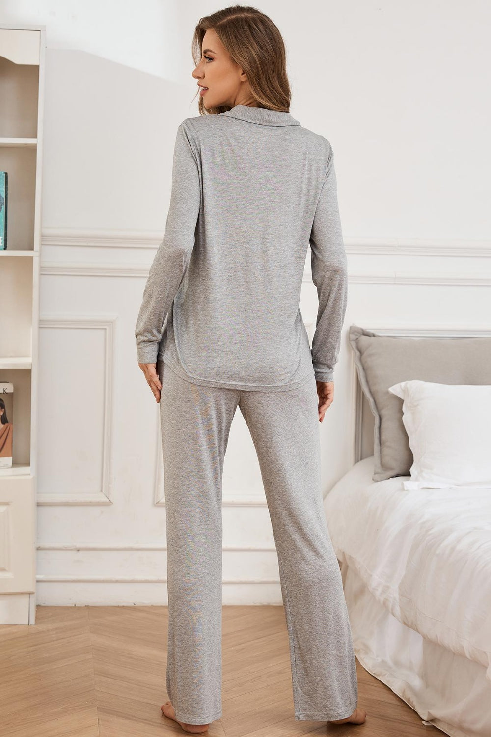 Button Up Long Sleeve Top and Pants Lounge Set - The Daily Makeover