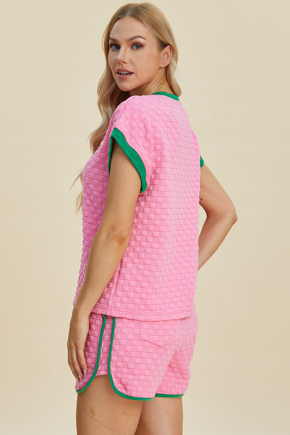 Double Take Full Size Texture Contrast T-Shirt and Shorts Set - The Daily Makeover