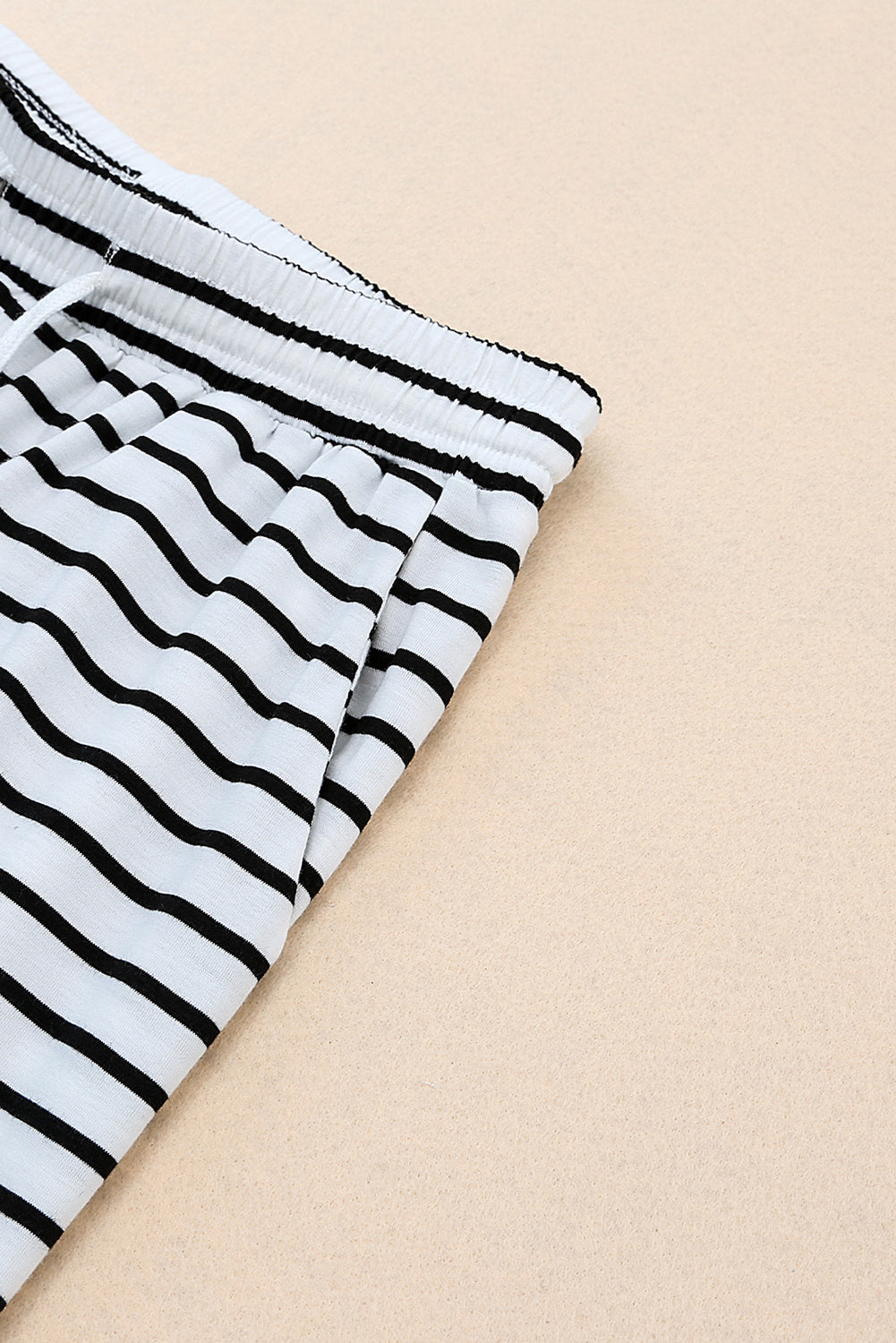 White Striped Casual Drawstring Wide Leg Pants with Pockets - The Daily Makeover