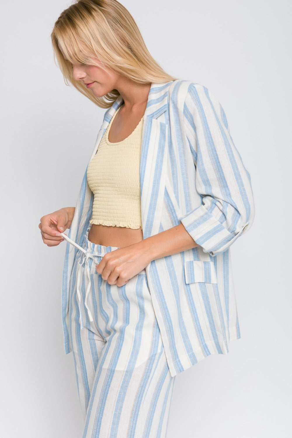 Love Tree Linen Woven Striped Blazer - The Daily Makeover