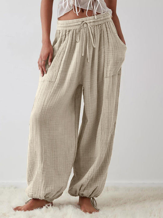 Textured Tied Pants with Pockets - The Daily Makeover