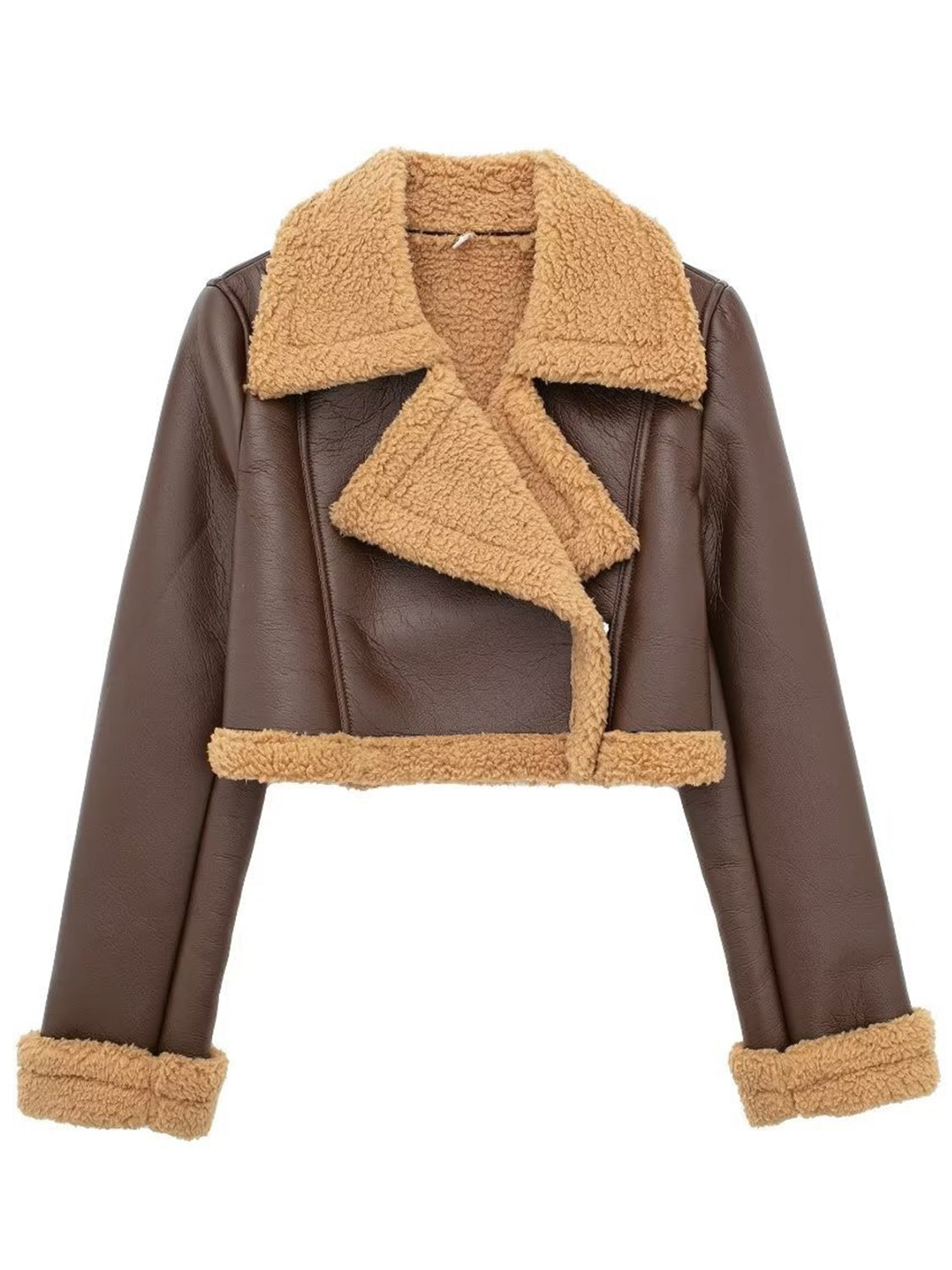Collared Neck Long Sleeve Plush Cropped Jacket - The Daily Makeover