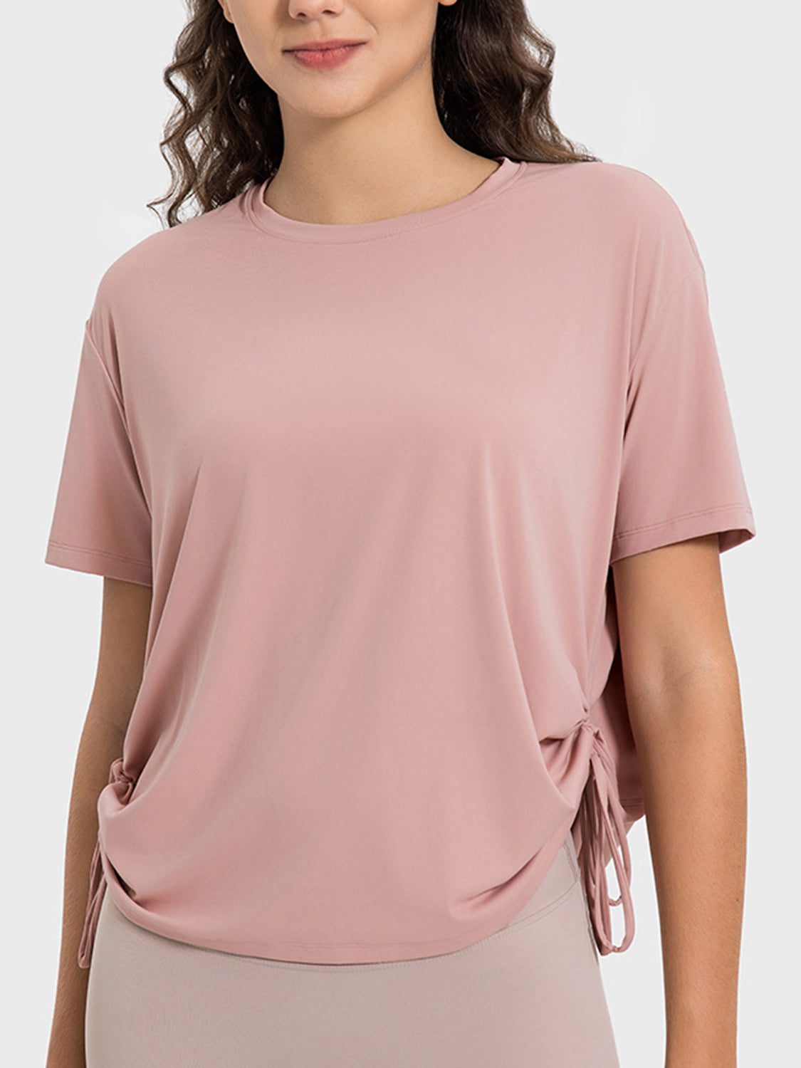 Drawstring Round Neck Short Sleeve Active T-Shirt - The Daily Makeover