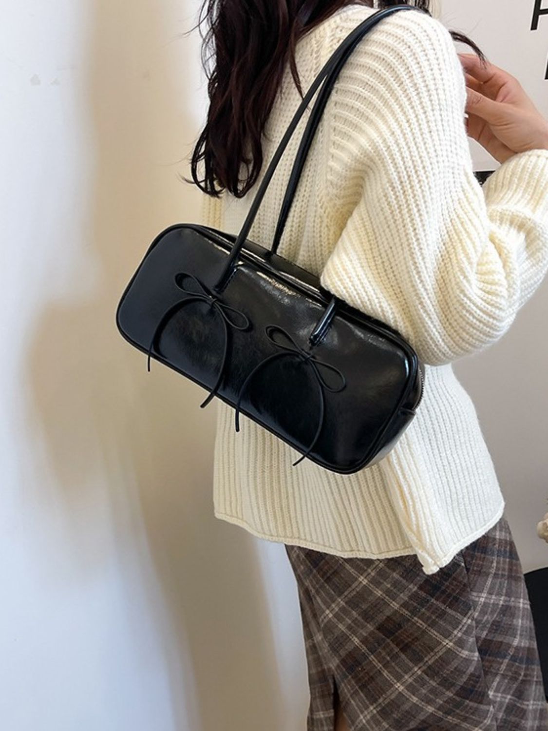 PU Leather Bow Trim Shoulder Bag - The Daily Makeover