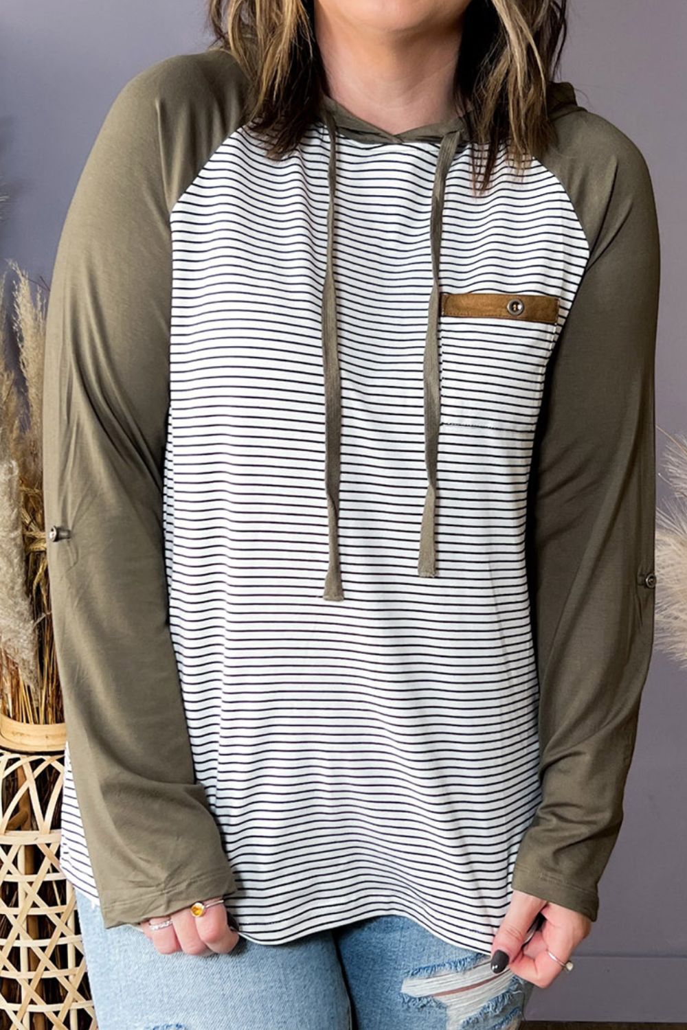 Plus Size Striped Long Sleeve Hoodie - The Daily Makeover