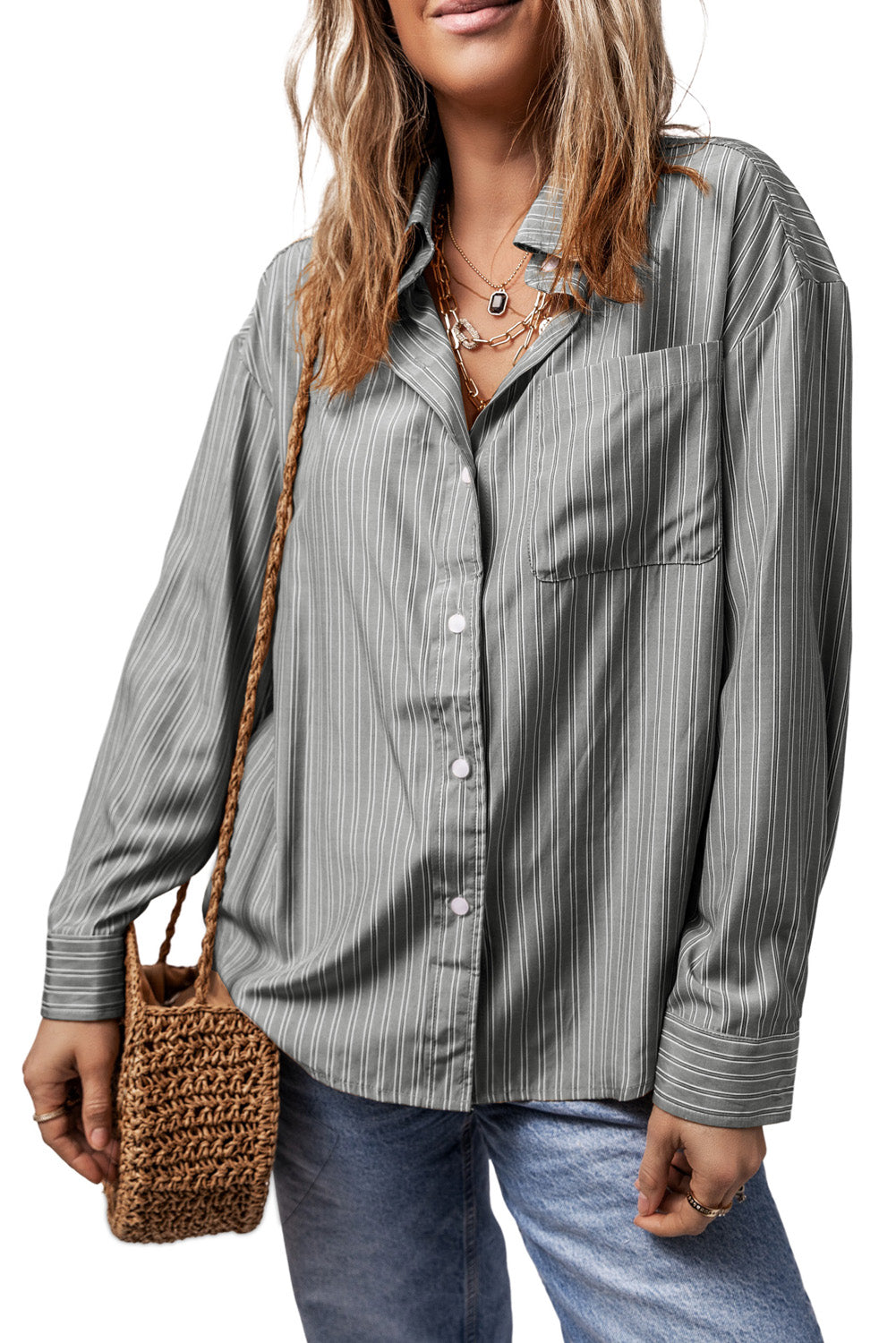 Striped Button Up Long Sleeve Shirt - The Daily Makeover