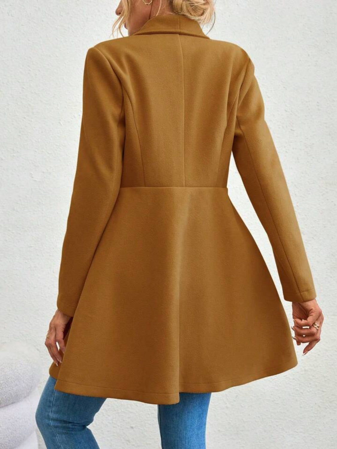 Collared Neck Button Up Long Sleeve Coat - The Daily Makeover