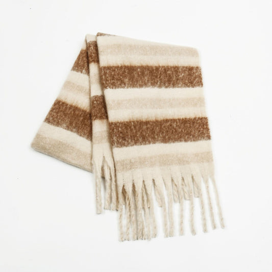 Fringe Contrast Striped Polyester Scarf - The Daily Makeover