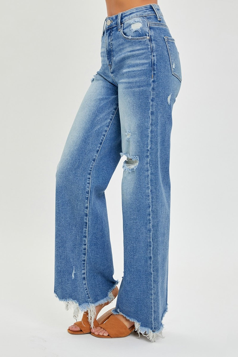 Full Size High Rise Frayed Hem Wide Leg Jeans - The Daily Makeover