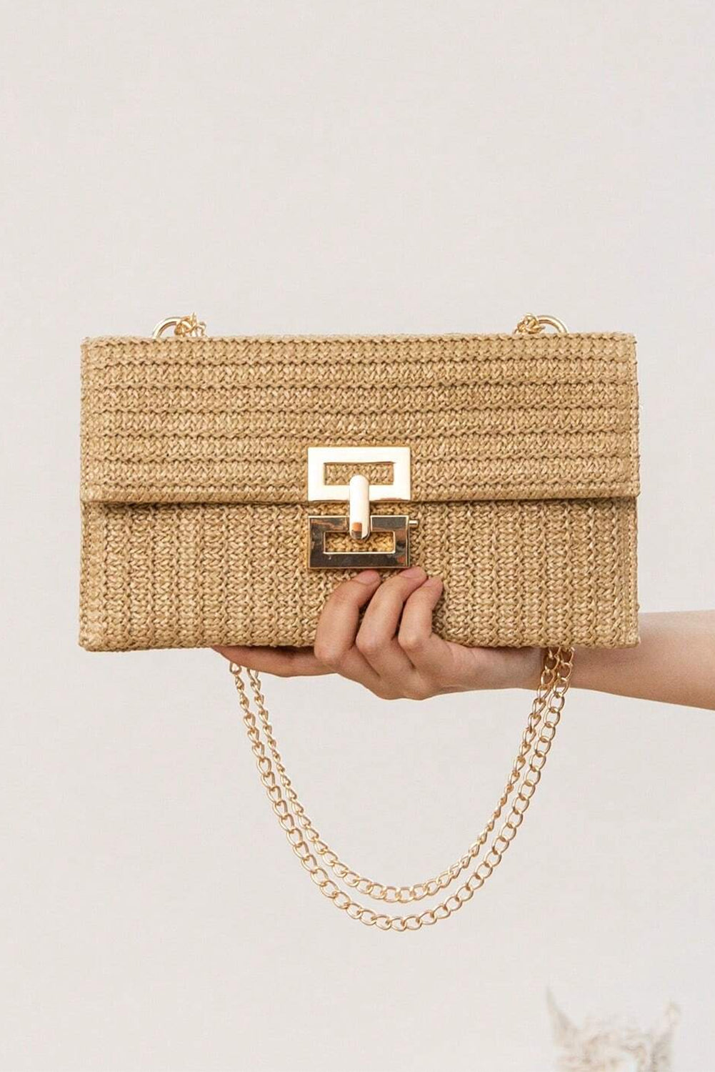 Beige Minimalist Braided Flap Chain Strap Shoulder Bag - The Daily Makeover