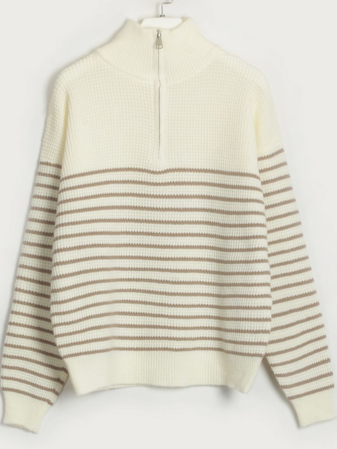 Striped Half Zip Long Sleeve Sweater - The Daily Makeover