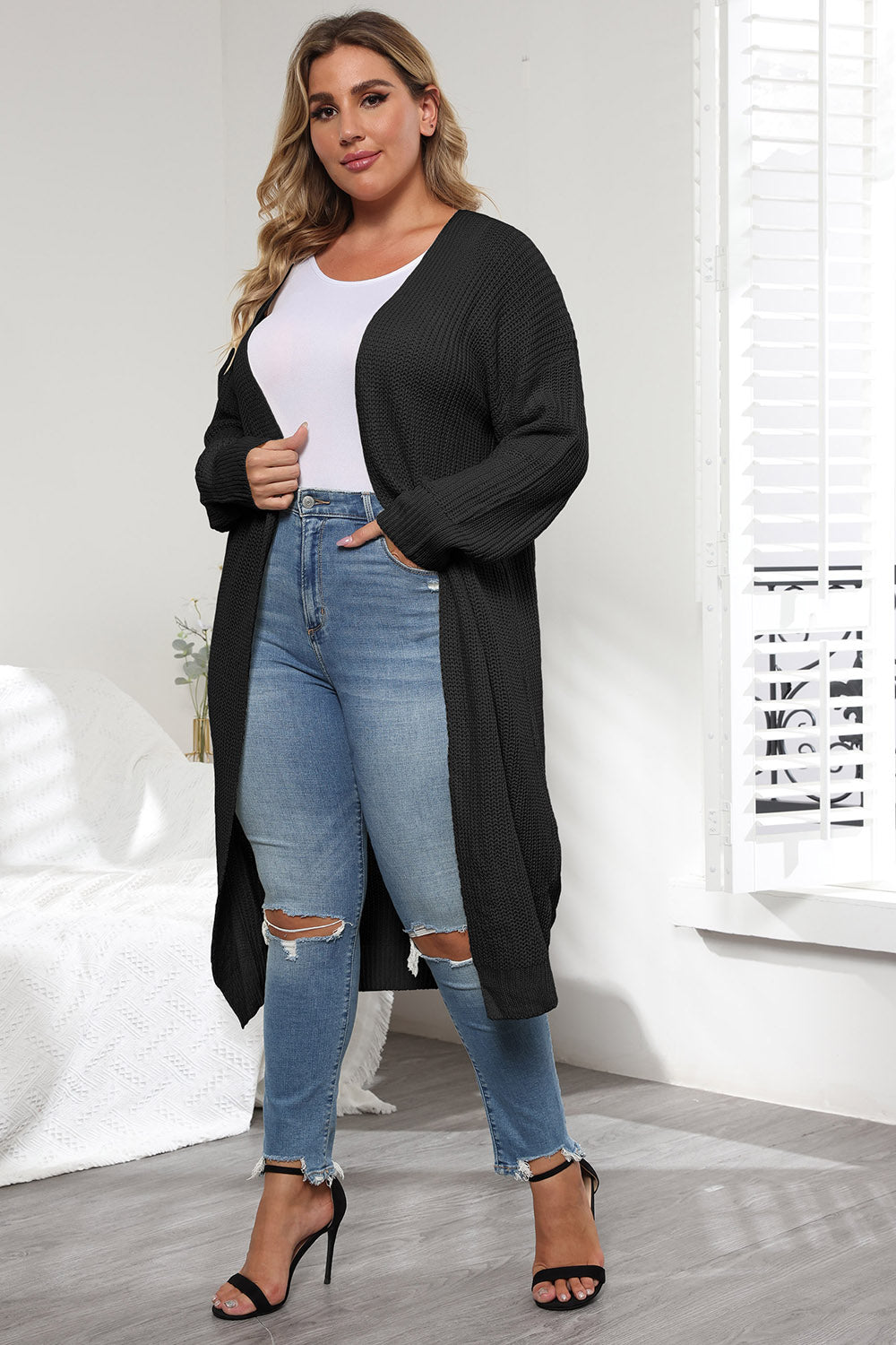 Plus Size Open Front Long Sleeve Cardigan - The Daily Makeover