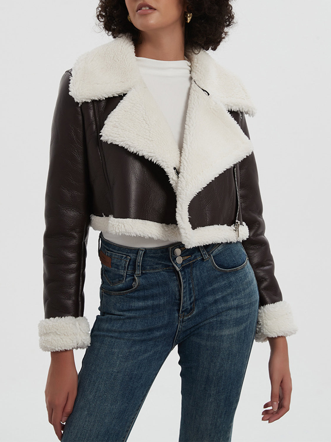 Collared Neck Long Sleeve Plush Cropped Jacket - The Daily Makeover