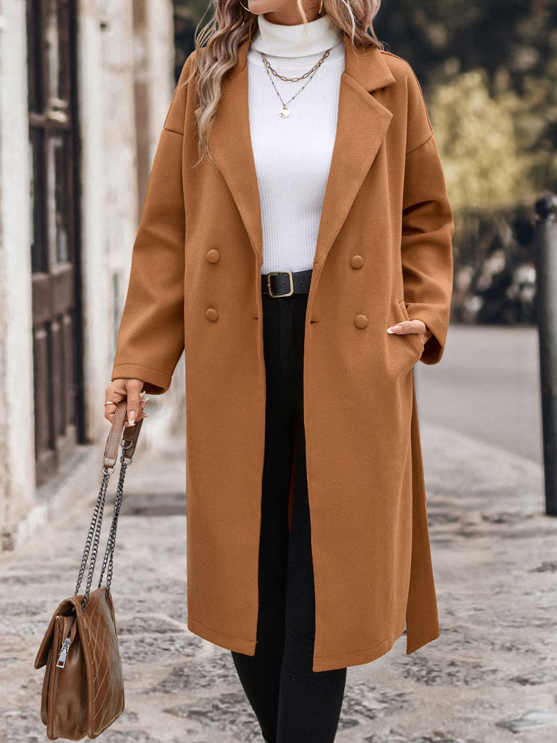 Perfee Dropped Shoulder Tie Waist Coat - The Daily Makeover