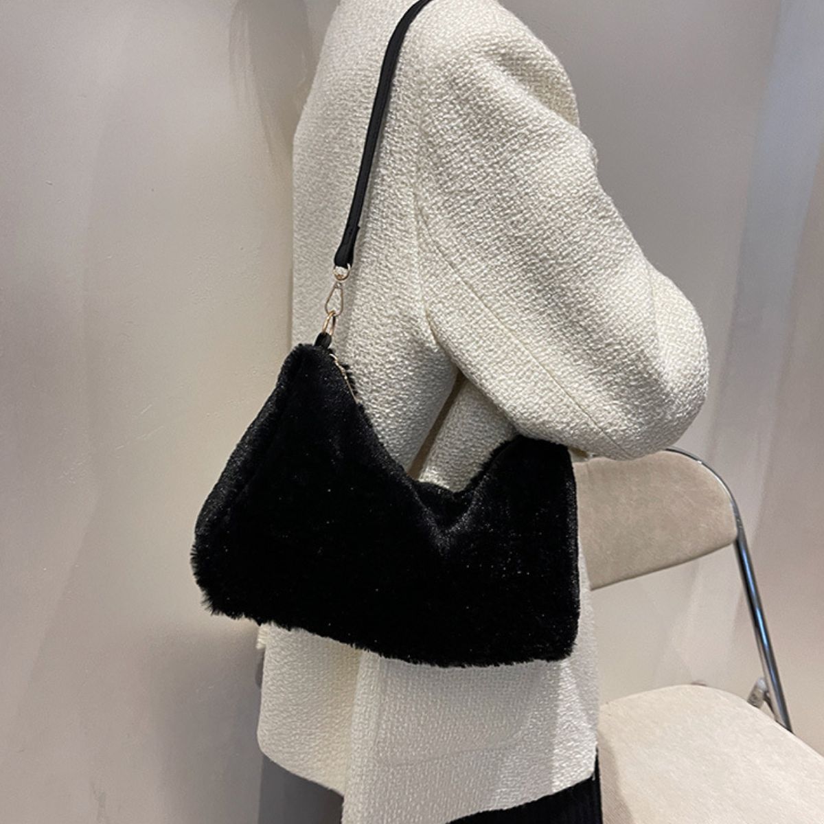 Faux Fur Removable Strap Shoulder Bag - The Daily Makeover