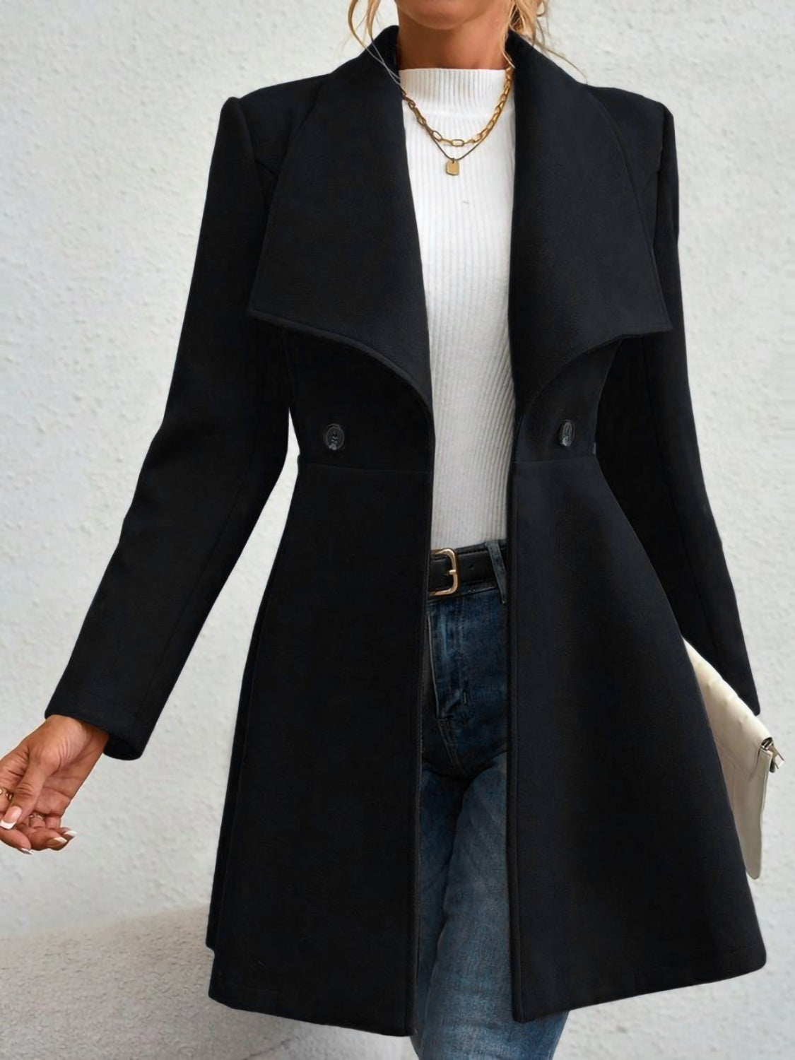 Collared Neck Button Up Long Sleeve Coat - The Daily Makeover