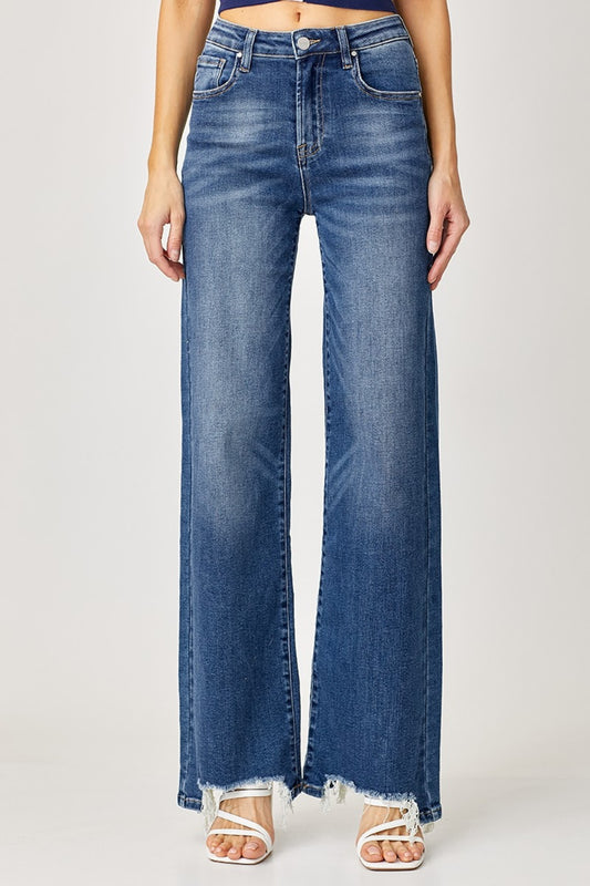 Full Size High Rise Frayed Hem Wide Leg Jeans - The Daily Makeover