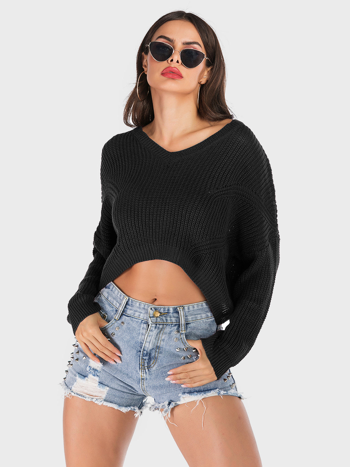 Perfee V-Neck Long Sleeve Sweater - The Daily Makeover