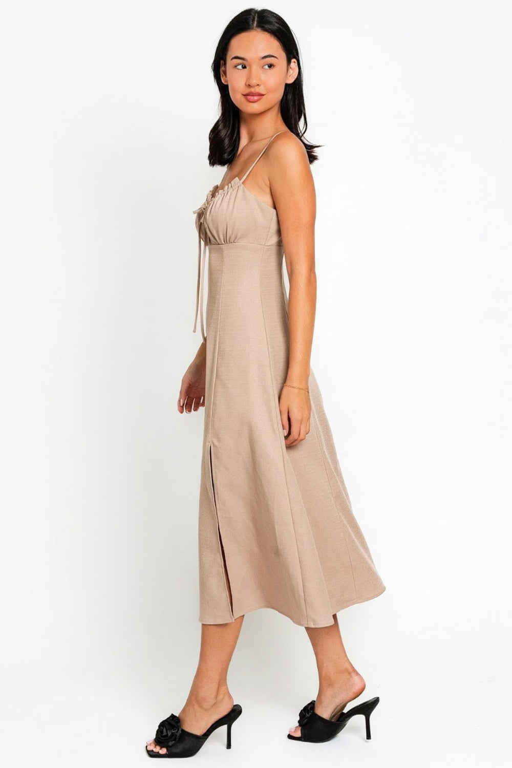 Le Lis Flare Front Tie Front Slit Midi Dress - The Daily Makeover