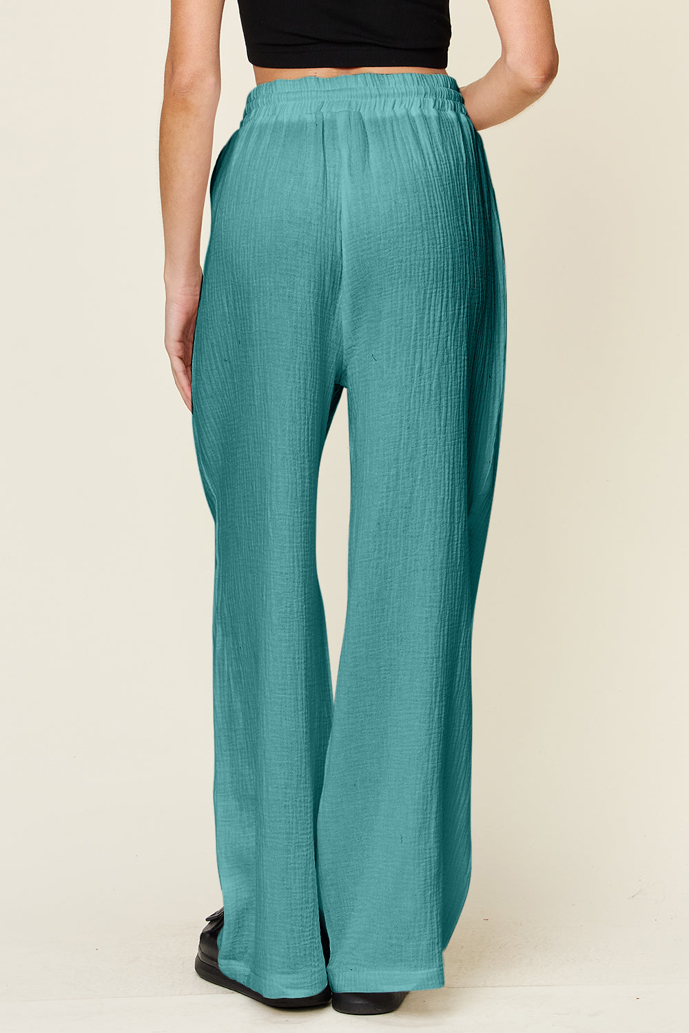 Double Take Full Size Texture Drawstring Wide Leg Pants - The Daily Makeover