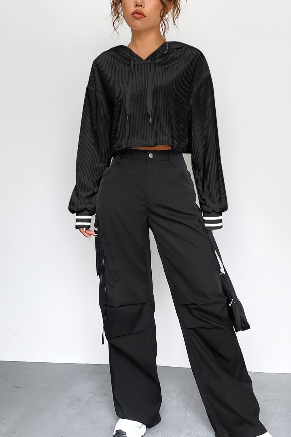 Drawstring Drop Shoulder Long Sleeve Hoodie - The Daily Makeover