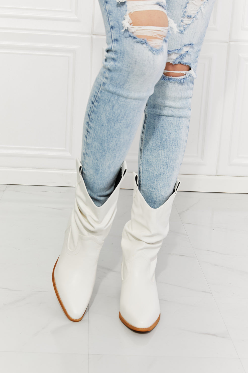 MMShoes Better in Texas Scrunch Cowboy Boots in White - The Daily Makeover