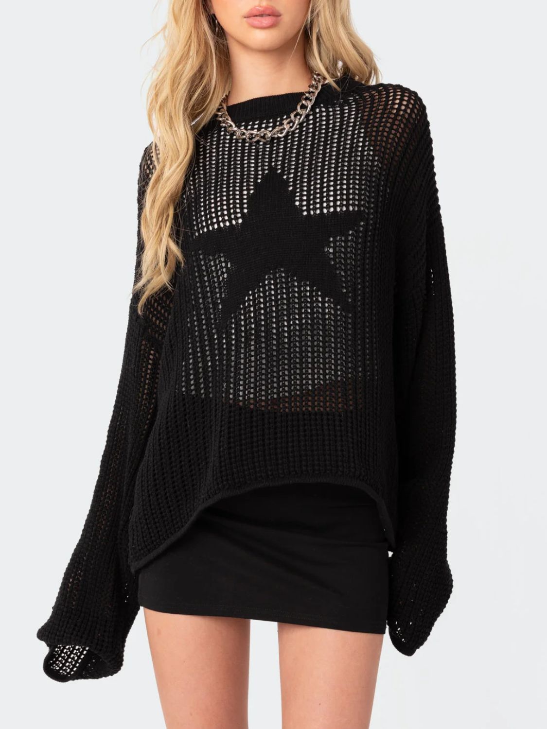 Star Round Neck Long Sleeve Knit Top - The Daily Makeover