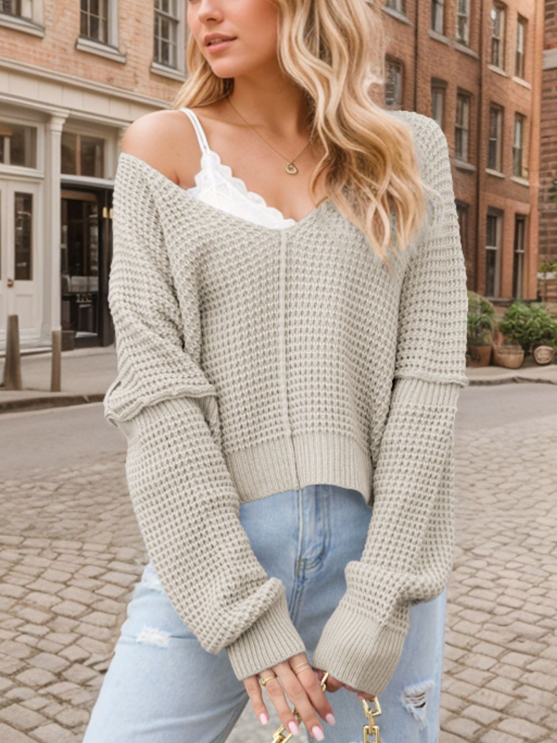 V-Neck Long Sleeve Sweater - The Daily Makeover