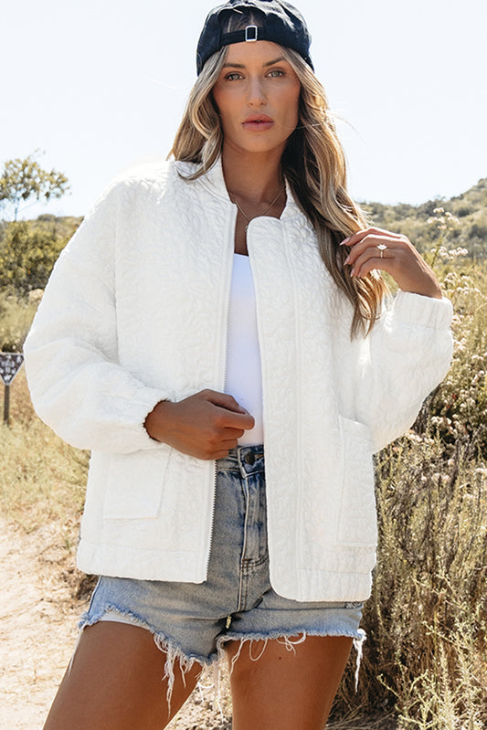 Baseball Collar Floral Quilted Jacket - The Daily Makeover