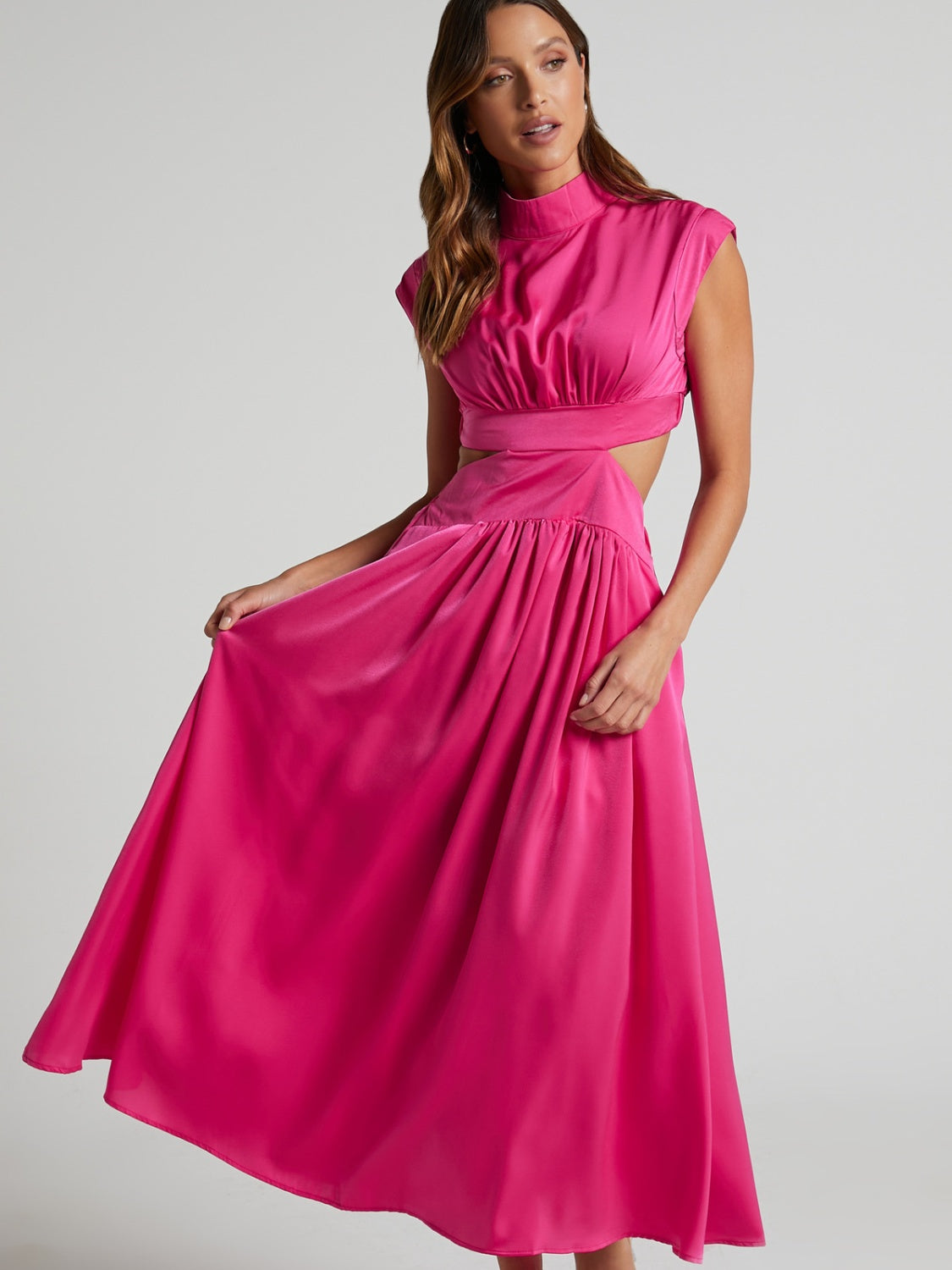 Cutout Mock Neck Sleeveless Ruched Dress - The Daily Makeover