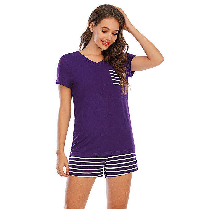 Striped Short Sleeve Top and Shorts Lounge Set - The Daily Makeover