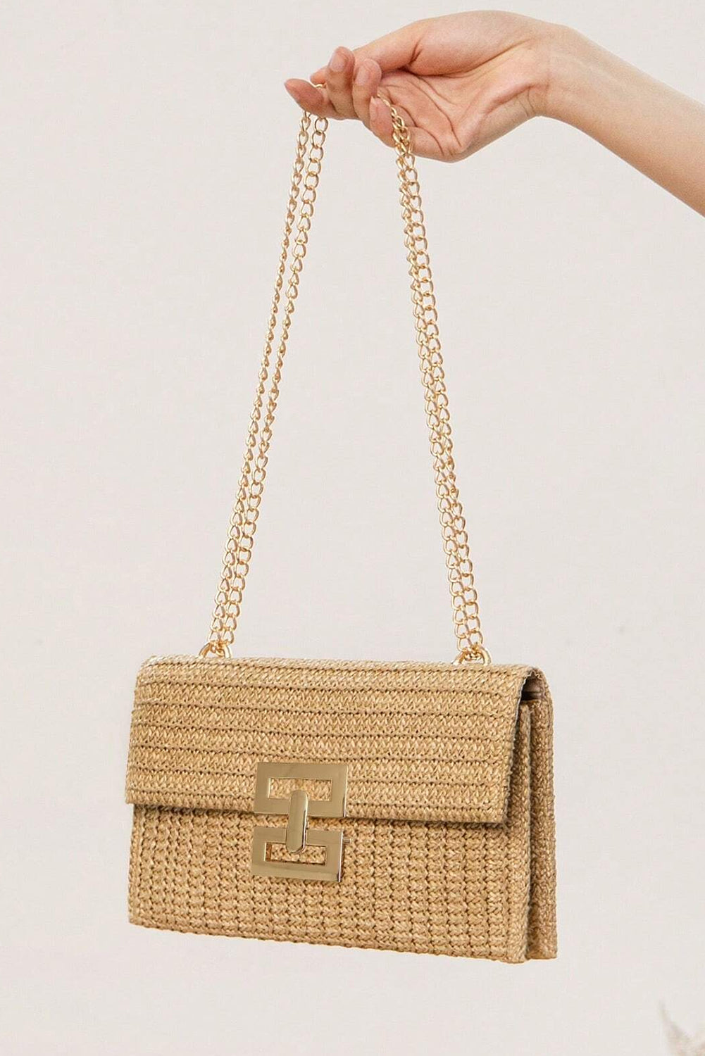 Beige Minimalist Braided Flap Chain Strap Shoulder Bag - The Daily Makeover