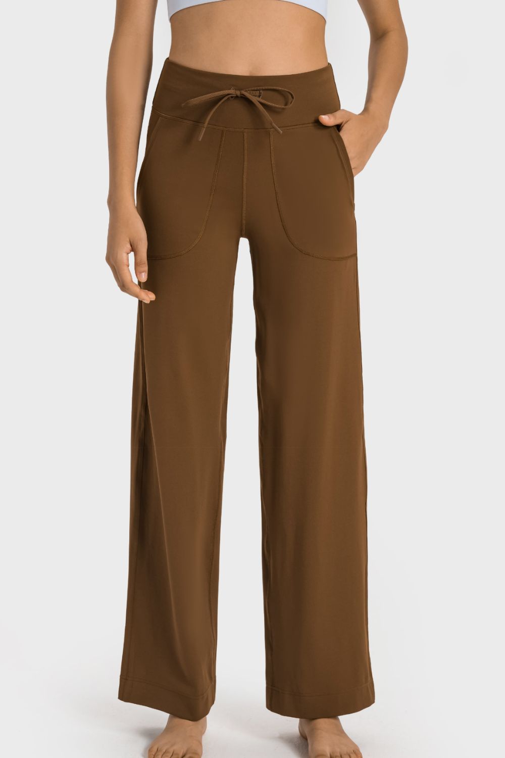 Drawstring Waist Wide Leg Sports Pants with Pockets - The Daily Makeover