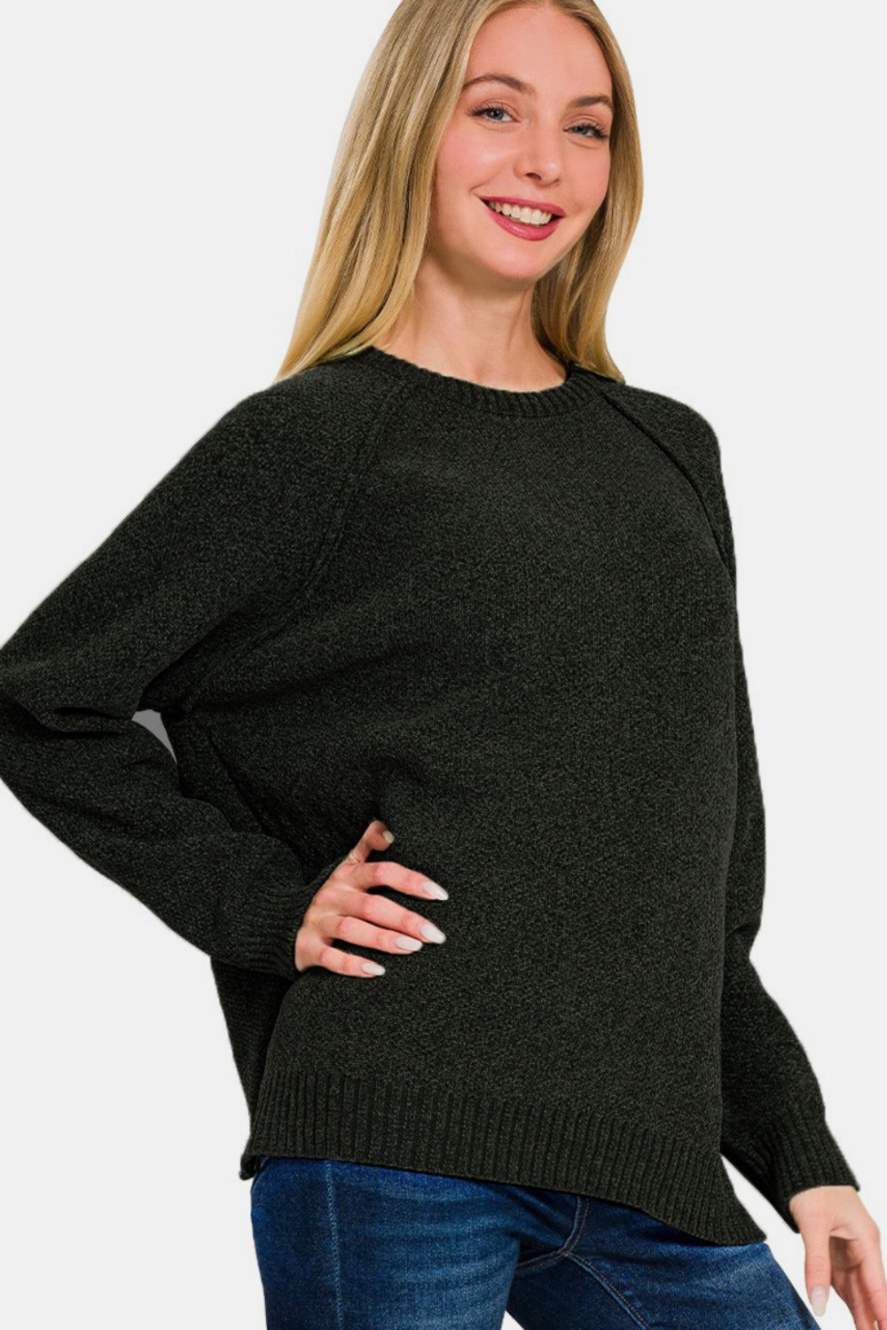 Zenana Side Slit Raglan Sleeve Sweater - The Daily Makeover