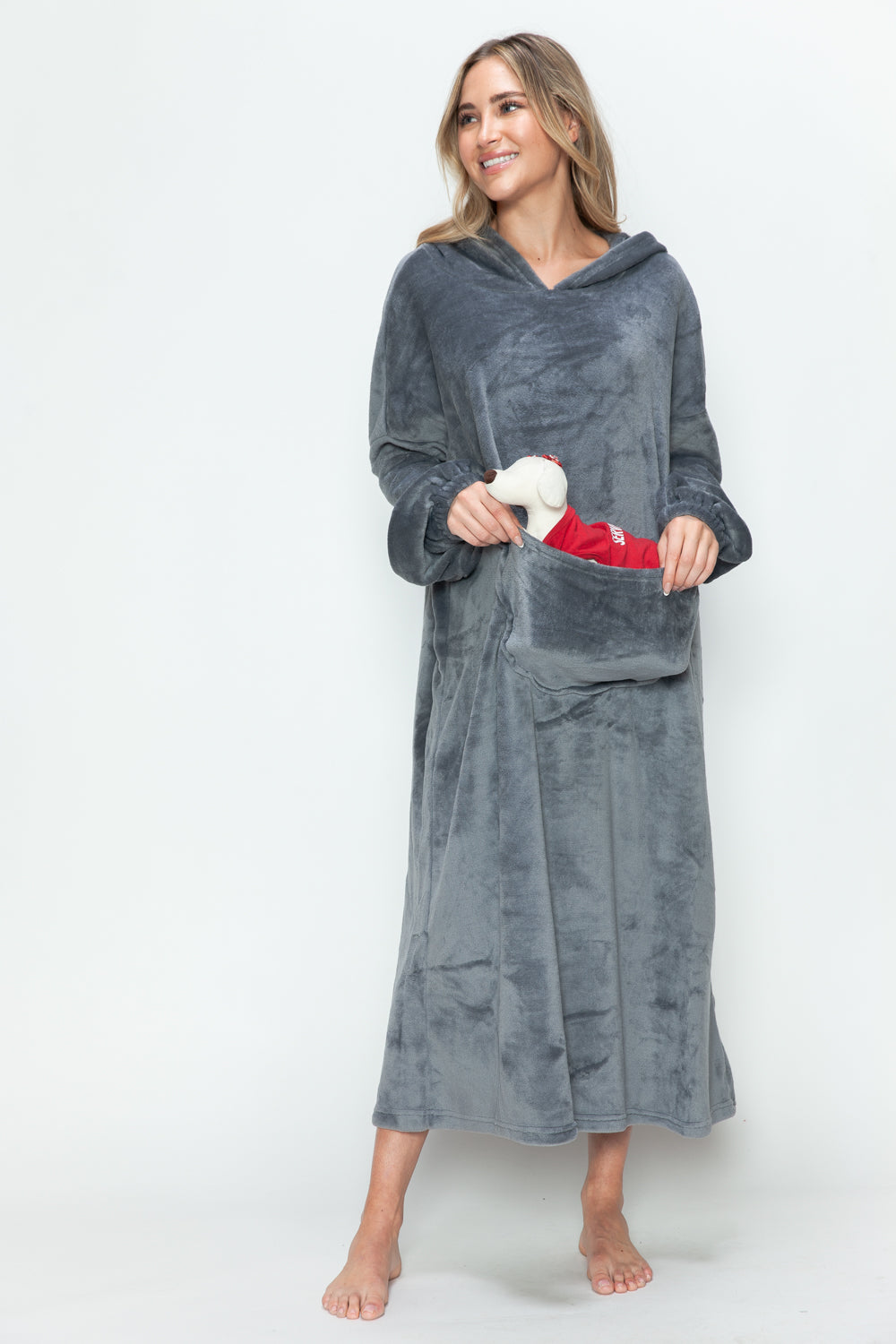 Double Take Full Size Pocketed Hooded Midi Lounge Dress - The Daily Makeover