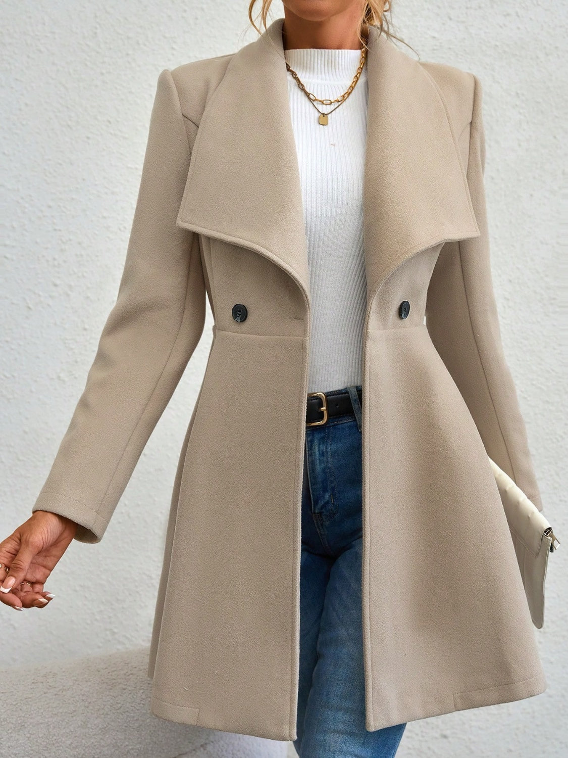 Collared Neck Button Up Long Sleeve Coat - The Daily Makeover