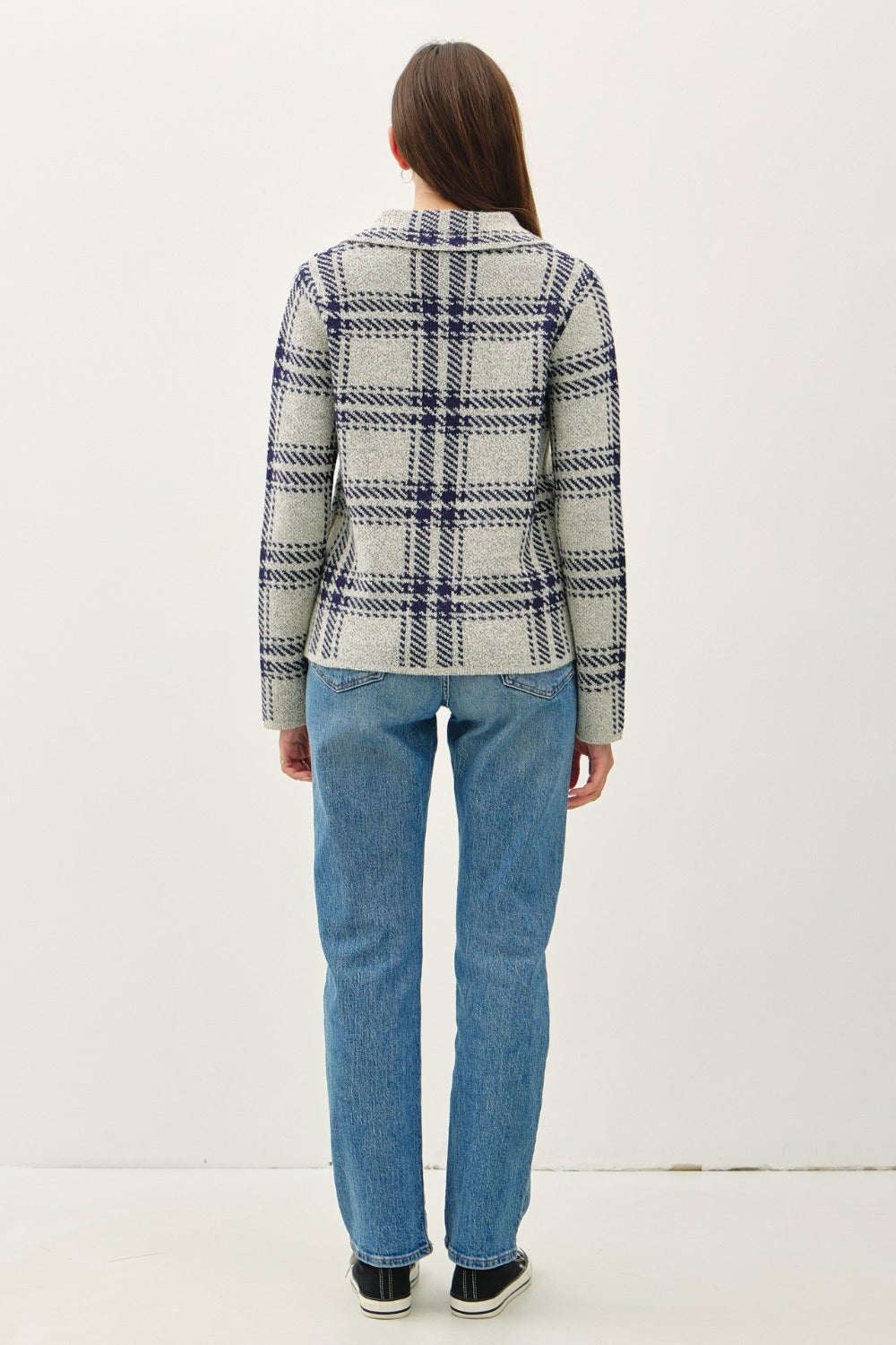Be Cool Plaid Long Sleeve Sweater Jacket with Front Patch Pockets - The Daily Makeover