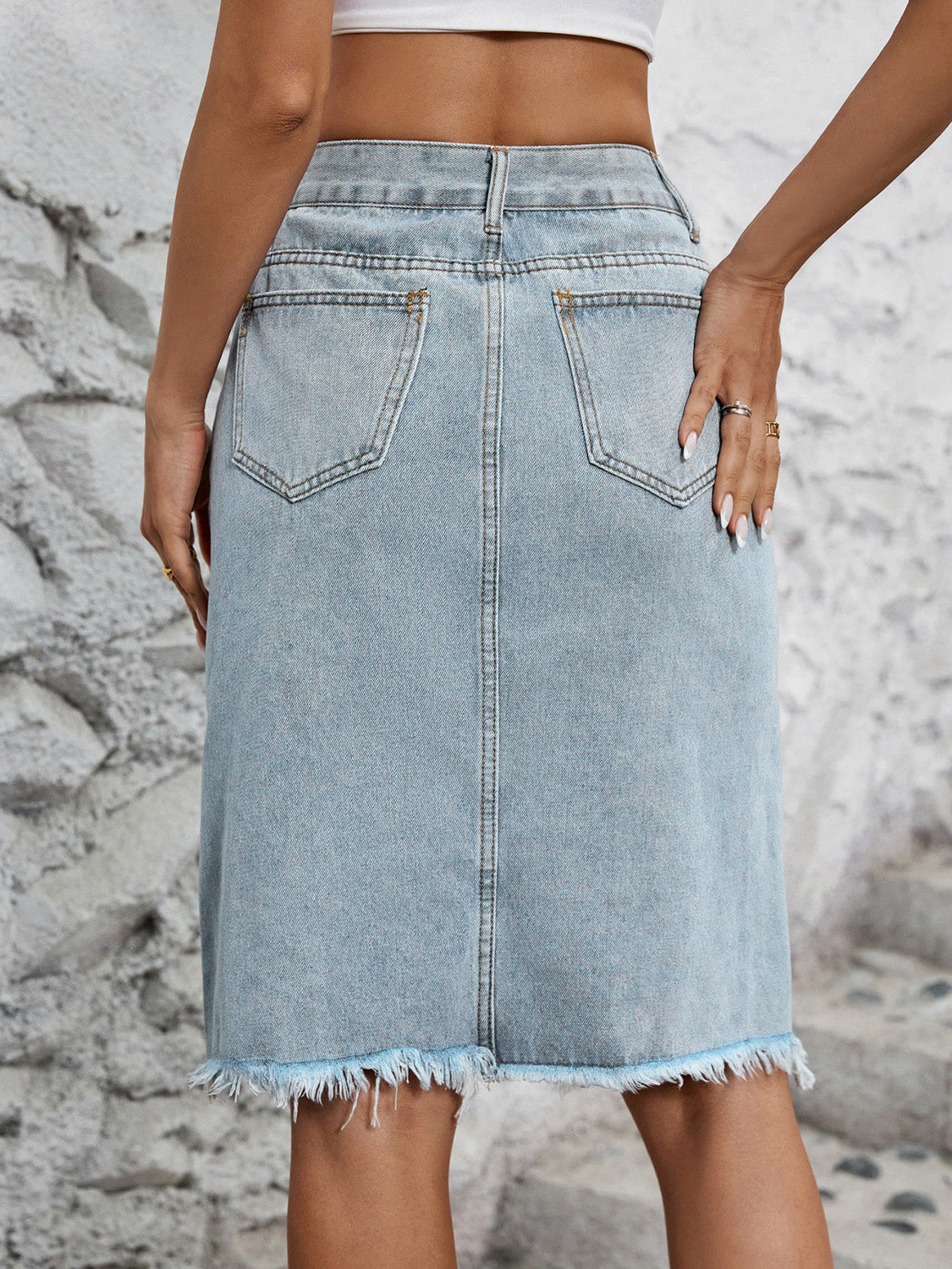 Raw Hem Slit Denim Skirt - The Daily Makeover