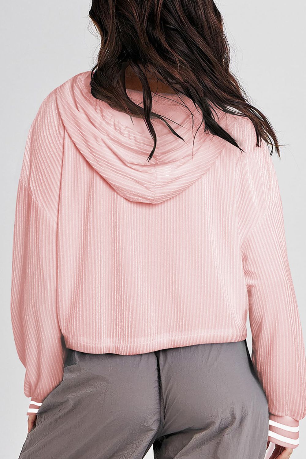 Drawstring Drop Shoulder Long Sleeve Hoodie - The Daily Makeover