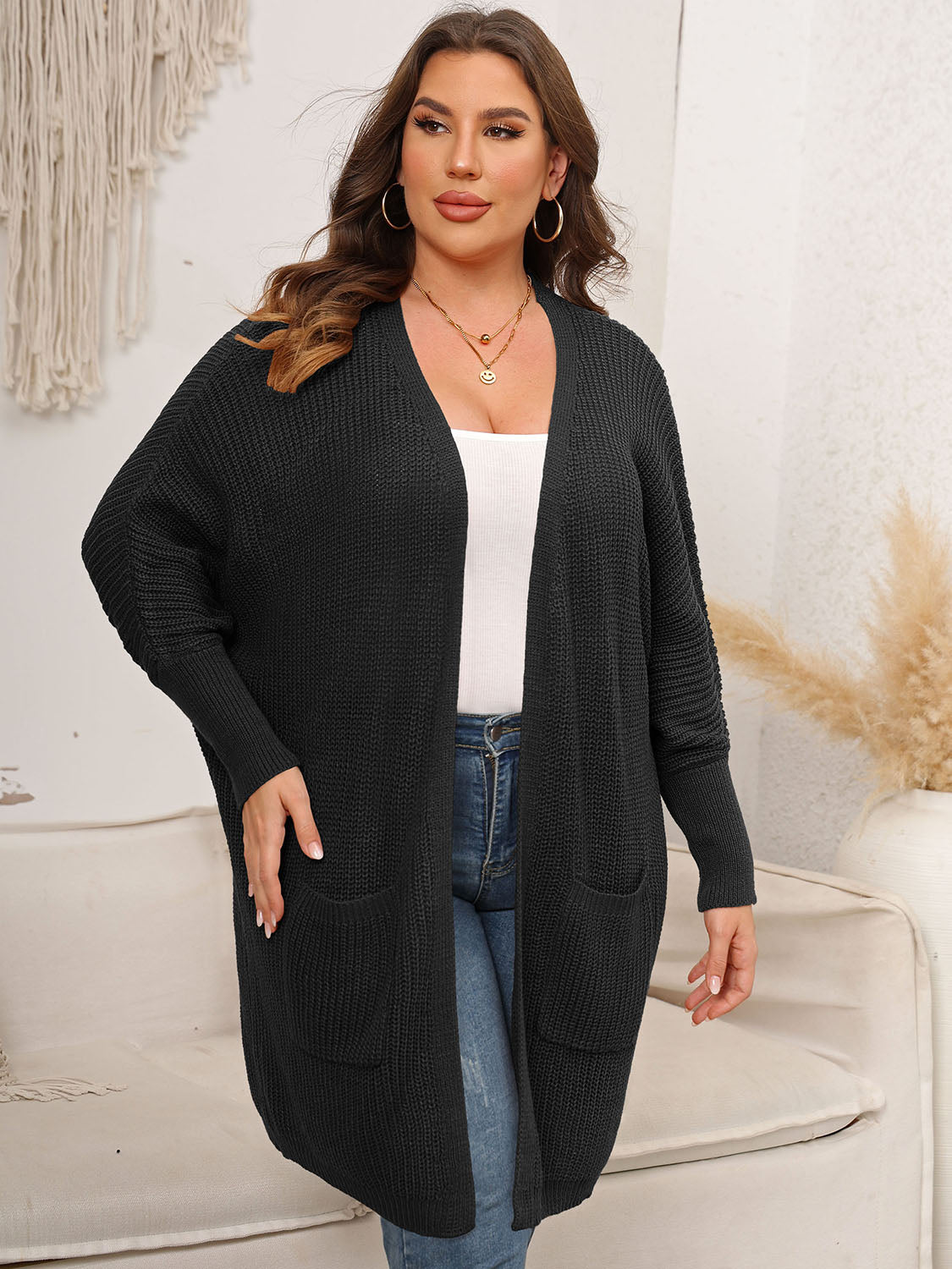 Plus Size Open Front Cardigan With Pockets - The Daily Makeover