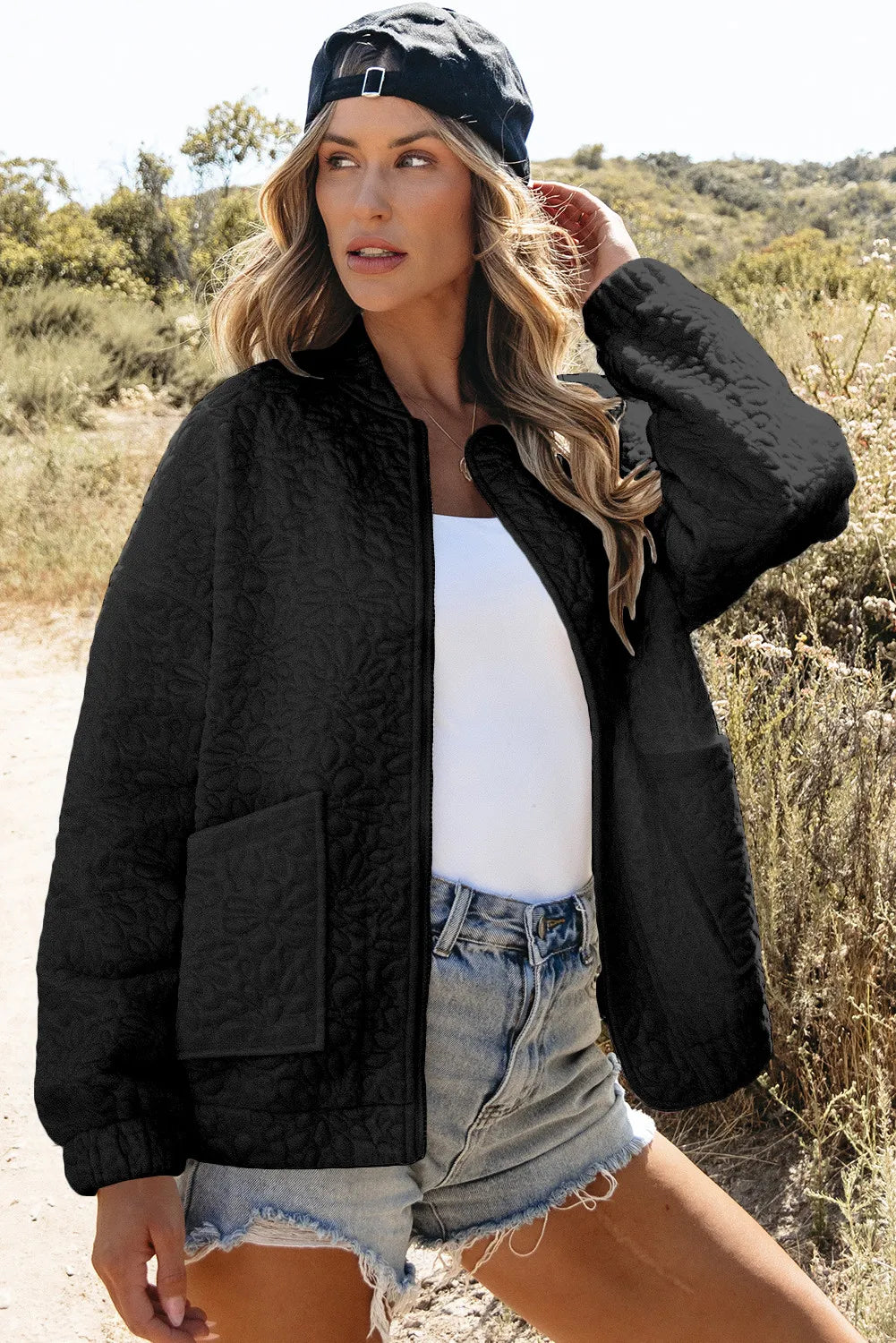 Baseball Collar Floral Quilted Jacket - The Daily Makeover