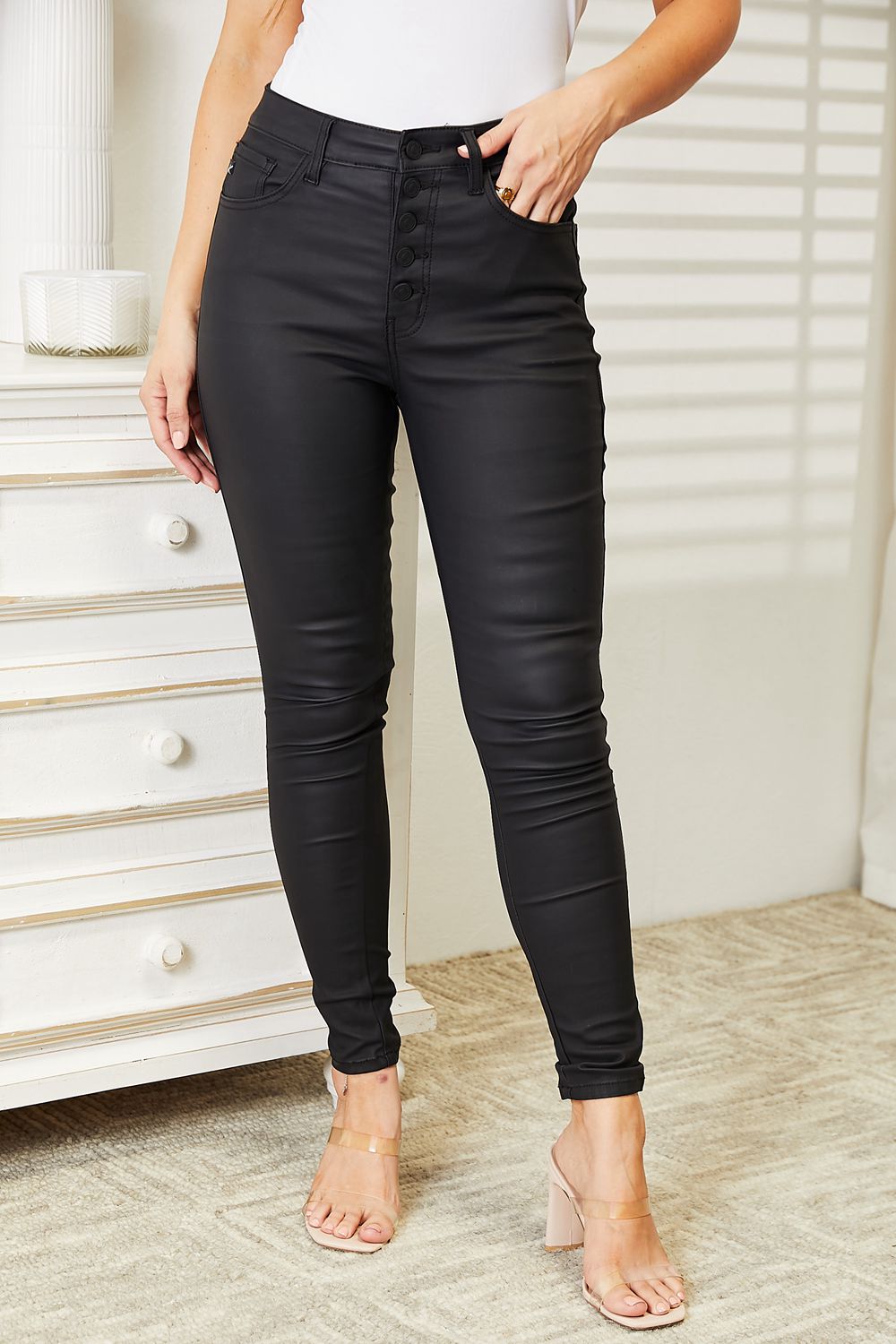 Kancan Full Size High Rise Black Coated Ankle Skinny Jeans - The Daily Makeover