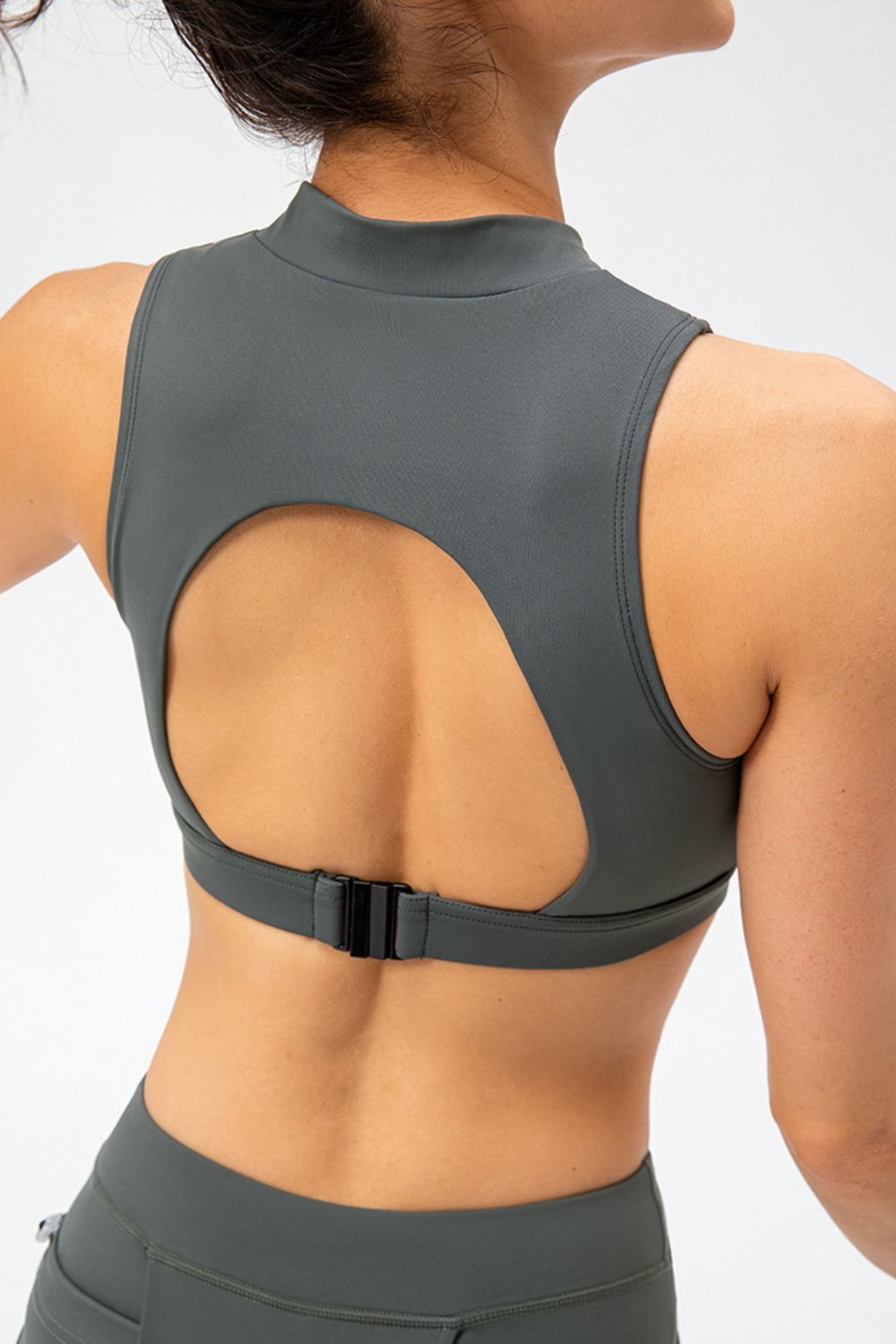Full Size Cropped Cutout Back Zipper Front Active Tank Top - The Daily Makeover
