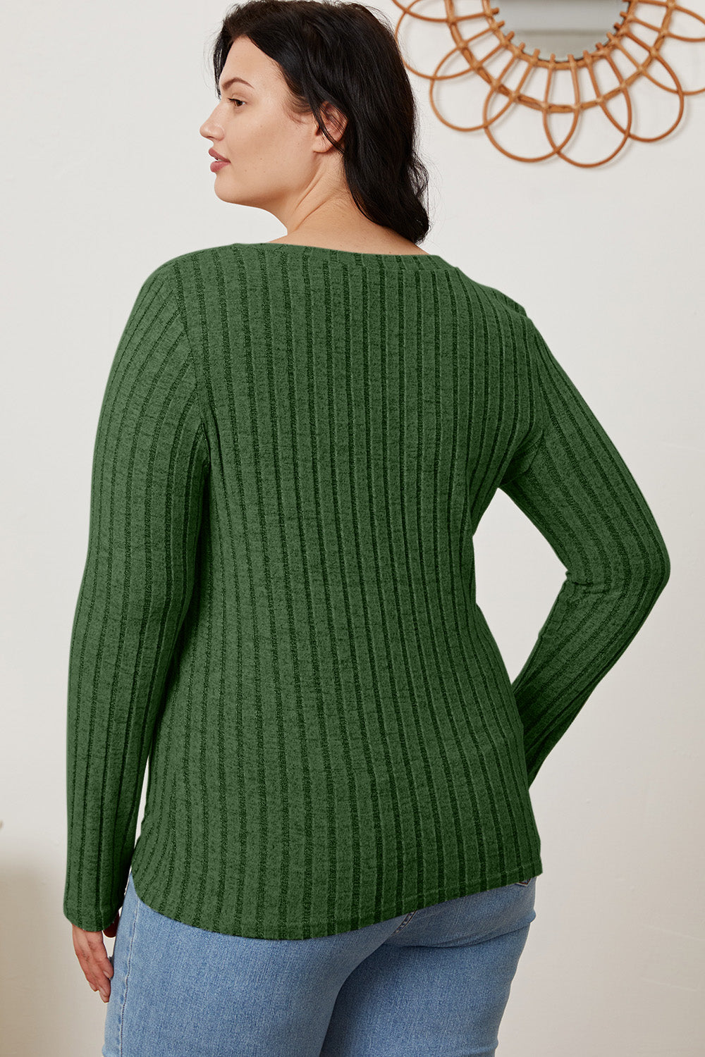 Full Size Ribbed V-Neck Long Sleeve T-Shirt - The Daily Makeover