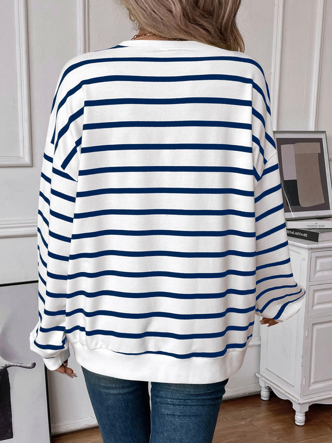Striped Round Neck Long Sleeve Sweatshirt - The Daily Makeover