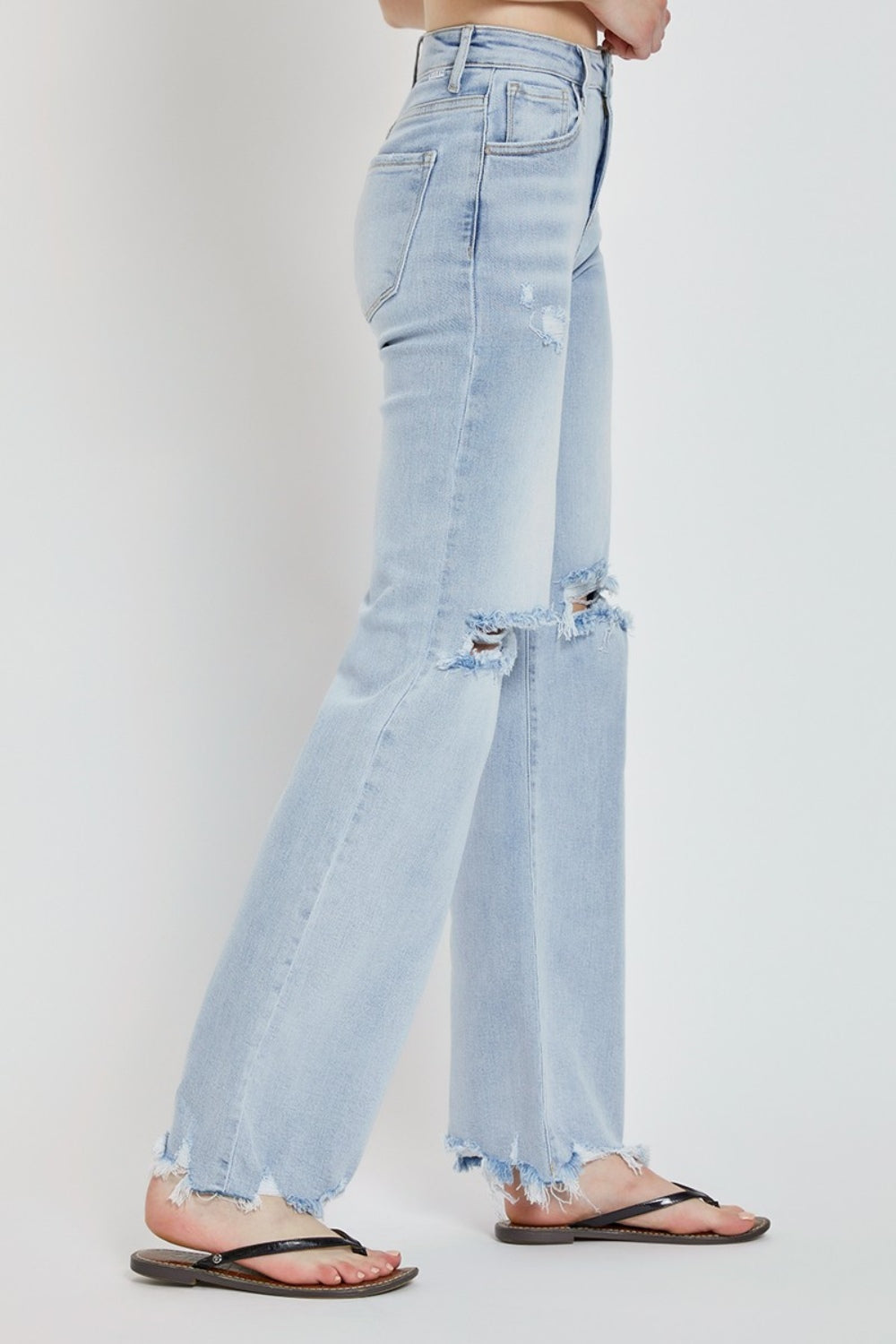 Full Size High Rise Distressed Wide Leg Jeans - The Daily Makeover