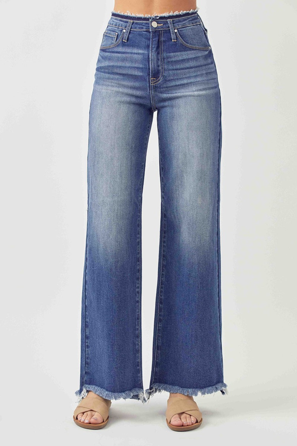 High Waist Raw Hem Wide Leg Jeans - The Daily Makeover