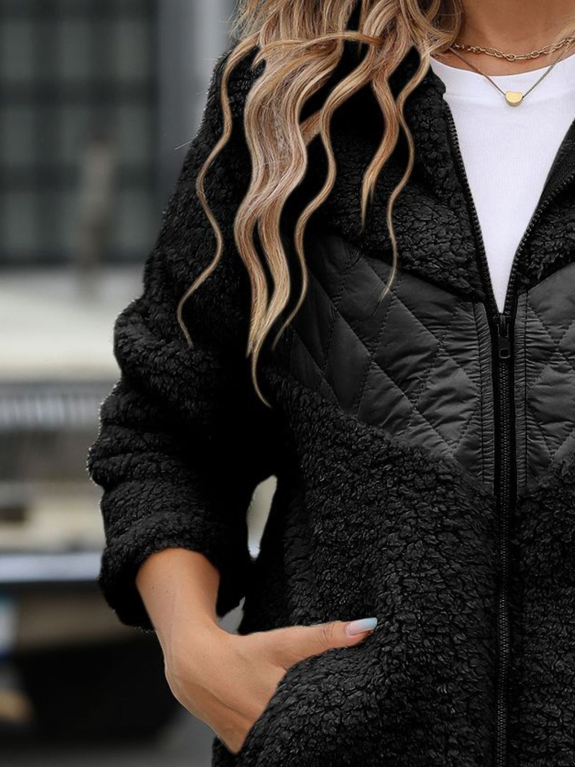 Fuzzy Zip Up Long Sleeve Hooded Jacket - The Daily Makeover