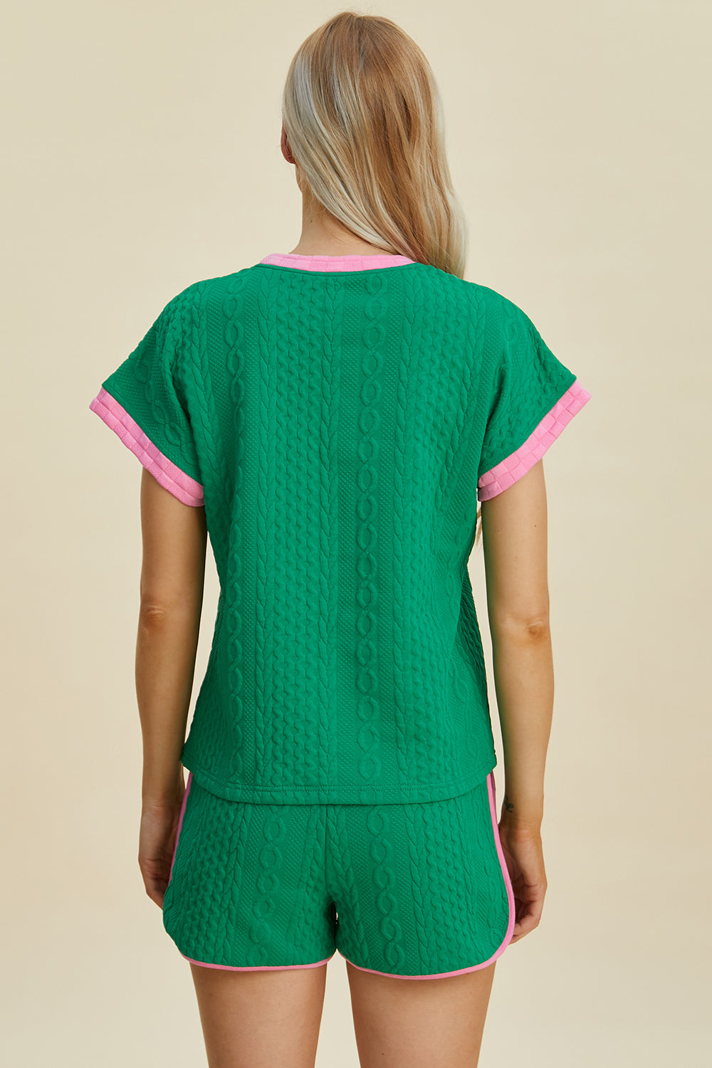 Double Take Full Size Texture Contrast T-Shirt and Shorts Set - The Daily Makeover