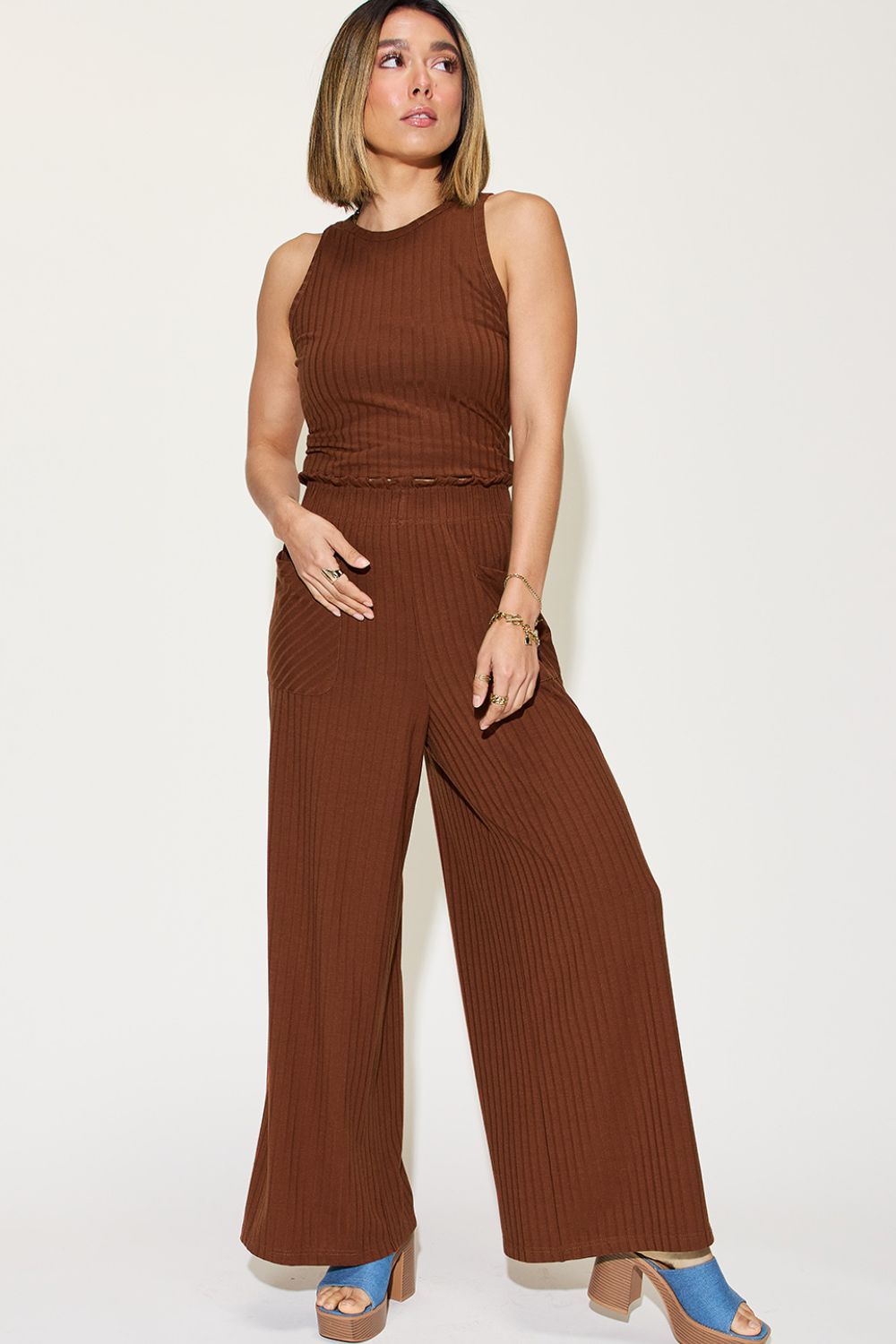 Full Size Ribbed Tank and Wide Leg Pants Set - The Daily Makeover